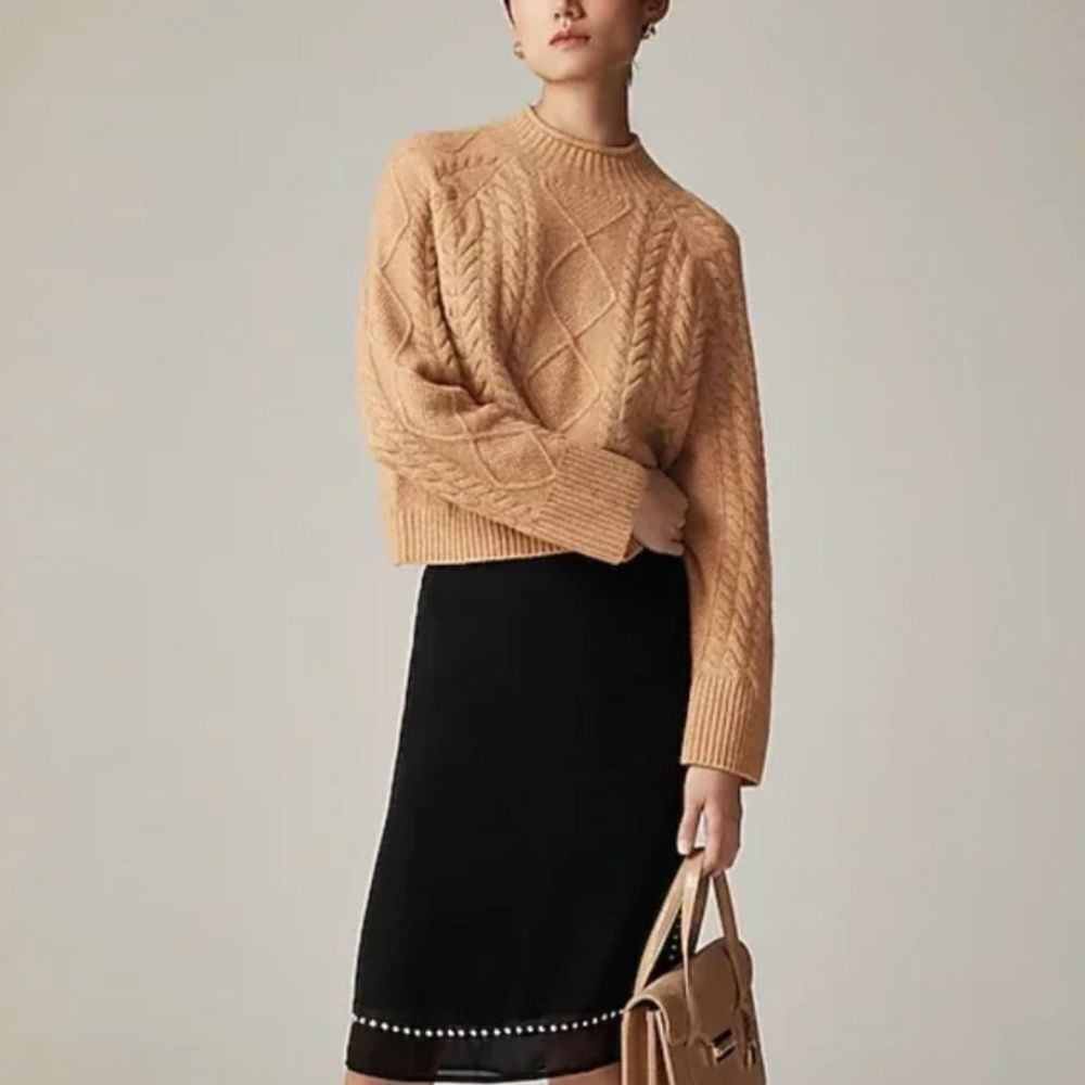 J.CREW Cable-Knit Mockneck Sweater XXS Camel Brown Wool Alpaca Blend